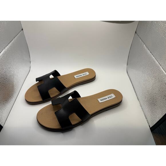 Steve Madden Women’s Black Slide Sandals Size 9 Flat Slip On Summer Shoes New - Picture 2 of 6